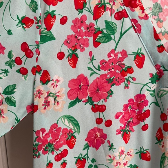 Ann Taylor Floral V-Neck Blouse - Pink and Green on White - Picture 3 of 5